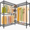 imageVIPEK L6 Garment Rack L Shaped Clothes Rack Heavy Duty Clothing Rack Metal Freestanding Closet with 7 Adjustable Shelves ampamp 4 Hanging Rods 433quotL x 433quotW x 764quotH Max Load 750LBS Medium Size BlackBlack