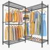 imageVIPEK L6 Garment Rack L Shaped Clothes Rack Heavy Duty Clothing Rack Metal Freestanding Closet with 7 Adjustable Shelves ampamp 4 Hanging Rods 433quotL x 433quotW x 764quotH Max Load 750LBS Medium Size BlackBlack