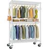 imageVIPEK R2 Plus Heavy Duty Rolling Garment Rack 3 Tiers Adjustable Wire Shelving Clothes Rack with Double Rods and Side Hooks Freestanding Wardrobe Storage Rack Metal Clothing Rack BlackWhite