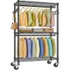 imageVIPEK R2 Plus Heavy Duty Rolling Garment Rack 3 Tiers Adjustable Wire Shelving Clothes Rack with Double Rods and Side Hooks Freestanding Wardrobe Storage Rack Metal Clothing Rack BlackBlack