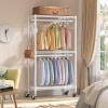 imageVIPEK R2 Plus Heavy Duty Rolling Garment Rack 3 Tiers Adjustable Wire Shelving Clothes Rack with Double Rods and Side Hooks Freestanding Wardrobe Storage Rack Metal Clothing Rack BlackWhite