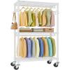 imageVIPEK R2 Plus Heavy Duty Rolling Garment Rack 3 Tiers Adjustable Wire Shelving Clothes Rack with Double Rods and Side Hooks Freestanding Wardrobe Storage Rack Metal Clothing Rack BlackWhite