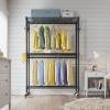 imageVIPEK R2 Plus Heavy Duty Rolling Garment Rack 3 Tiers Adjustable Wire Shelving Clothes Rack with Double Rods and Side Hooks Freestanding Wardrobe Storage Rack Metal Clothing Rack BlackBlack