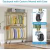 imageVIPEK R2 Plus Heavy Duty Rolling Garment Rack 3 Tiers Adjustable Wire Shelving Clothes Rack with Double Rods and Side Hooks Freestanding Wardrobe Storage Rack Metal Clothing Rack BlackGold