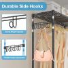 imageVIPEK R2 Plus Heavy Duty Rolling Garment Rack 3 Tiers Adjustable Wire Shelving Clothes Rack with Double Rods and Side Hooks Freestanding Wardrobe Storage Rack Metal Clothing Rack BlackBlack