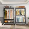 imageVIPEK R2 Plus Heavy Duty Rolling Garment Rack 3 Tiers Adjustable Wire Shelving Clothes Rack with Double Rods and Side Hooks Freestanding Wardrobe Storage Rack Metal Clothing Rack BlackBlack