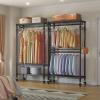 imageVIPEK R2 Plus Heavy Duty Rolling Garment Rack 3 Tiers Adjustable Wire Shelving Clothes Rack with Double Rods and Side Hooks Freestanding Wardrobe Storage Rack Metal Clothing Rack BlackBlack