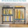 imageVIPEK R2 Plus Heavy Duty Rolling Garment Rack 3 Tiers Adjustable Wire Shelving Clothes Rack with Double Rods and Side Hooks Freestanding Wardrobe Storage Rack Metal Clothing Rack BlackBlack