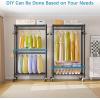 imageVIPEK R2 Plus Heavy Duty Rolling Garment Rack 3 Tiers Adjustable Wire Shelving Clothes Rack with Double Rods and Side Hooks Freestanding Wardrobe Storage Rack Metal Clothing Rack BlackBlack