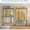 imageVIPEK R2 Plus Heavy Duty Rolling Garment Rack 3 Tiers Adjustable Wire Shelving Clothes Rack with Double Rods and Side Hooks Freestanding Wardrobe Storage Rack Metal Clothing Rack BlackGold