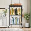 imageVIPEK R2 Plus Heavy Duty Rolling Garment Rack 3 Tiers Adjustable Wire Shelving Clothes Rack with Double Rods and Side Hooks Freestanding Wardrobe Storage Rack Metal Clothing Rack BlackBlack
