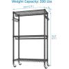 imageVIPEK R2 Plus Heavy Duty Rolling Garment Rack 3 Tiers Adjustable Wire Shelving Clothes Rack with Double Rods and Side Hooks Freestanding Wardrobe Storage Rack Metal Clothing Rack BlackBlack