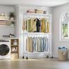 imageVIPEK R2 Plus Heavy Duty Rolling Garment Rack 3 Tiers Adjustable Wire Shelving Clothes Rack with Double Rods and Side Hooks Freestanding Wardrobe Storage Rack Metal Clothing Rack BlackWhite