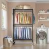 imageVIPEK R2 Plus Heavy Duty Rolling Garment Rack 3 Tiers Adjustable Wire Shelving Clothes Rack with Double Rods and Side Hooks Freestanding Wardrobe Storage Rack Metal Clothing Rack BlackBlack