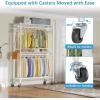 imageVIPEK R2 Plus Heavy Duty Rolling Garment Rack 3 Tiers Adjustable Wire Shelving Clothes Rack with Double Rods and Side Hooks Freestanding Wardrobe Storage Rack Metal Clothing Rack BlackWhite