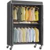 imageVIPEK R2C Plus Heavy Duty Rolling Garment Rack with Cover Clothing Racks for Hanging Clothes Portable Closets with Adjustable 3 Wire Shelves Double Rods Black Rack with Grey Upgarded Polyester CoverBlack Rack with Black Cover