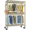 imageVIPEK R2 Plus Heavy Duty Rolling Garment Rack 3 Tiers Adjustable Wire Shelving Clothes Rack with Double Rods and Side Hooks Freestanding Wardrobe Storage Rack Metal Clothing Rack BlackGold