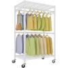 imageVIPEK R2 Pro Rolling Garment Rack Heavy Duty Clothes Rack with Locking Wheels Adjustable Shelves 2Sided Hanging Rods Metal Closet Freestanding Clothing Racks Max load 600lbs WhiteWhite