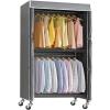imageVIPEK R2C Plus Heavy Duty Rolling Garment Rack with Cover Clothing Racks for Hanging Clothes Portable Closets with Adjustable 3 Wire Shelves Double Rods Black Rack with Grey Upgarded Polyester CoverBlack Rack with Grey Cover