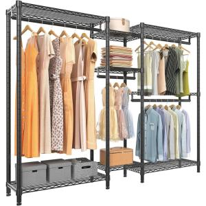 imageVIPEK Classic V6 Medium Wire Garment Rack Heavy Duty Clothes Rack for Hanging Clothes Metal Freestanding Closet Wardrobe Racks 598quot L x 146quot W x 764quot H Max Load 750lbs BlackBlack