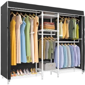 imageVIPEK Classic V6C Heavy Duty Covered Clothes Rack Portable Wardrobe Closet 5 Tiers Wire Garment Rack Black Metal Clothing Rack with Grey Oxford Cover 756quot L x 185quot W x 764quot H Max Load 870 LBSWhite Rack with Black Cover