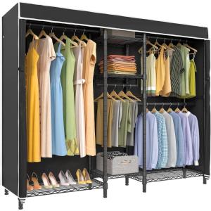 imageVIPEK Classic V6C Heavy Duty Covered Clothes Rack Portable Wardrobe Closet 5 Tiers Wire Garment Rack Black Metal Clothing Rack with Grey Oxford Cover 756quot L x 185quot W x 764quot H Max Load 870 LBSBlack Rack with Black Cover
