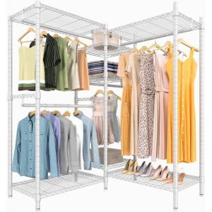 imageVIPEK L6 Garment Rack L Shaped Clothes Rack Heavy Duty Clothing Rack Metal Freestanding Closet with 7 Adjustable Shelves ampamp 4 Hanging Rods 433quotL x 433quotW x 764quotH Max Load 750LBS Medium Size BlackWhite