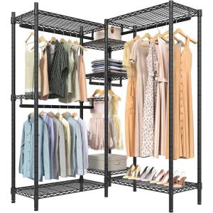 imageVIPEK L6 Garment Rack L Shaped Clothes Rack Heavy Duty Clothing Rack Metal Freestanding Closet with 7 Adjustable Shelves ampamp 4 Hanging Rods 433quotL x 433quotW x 764quotH Max Load 750LBS Medium Size BlackBlack