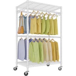 imageVIPEK R2 Pro Rolling Garment Rack Heavy Duty Clothes Rack with Locking Wheels Adjustable Shelves 2Sided Hanging Rods Metal Closet Freestanding Clothing Racks Max load 600lbs WhiteWhite
