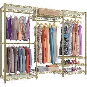 imageVIPEK V5 Plus Large Portable Closet Rack Freestanding Wardrobe Closet MultiFunctional Clothes Rack Heavy Duty Metal Clothing Rack for Hanging Clothes 854quot L x 157quot W x 764quot H BlackGold