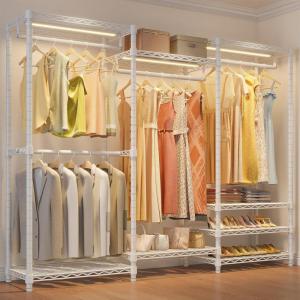 imageVIPEK V5L Garment Rack Heavy Duty Clothes Racks with Dimmable LED Light 3000K Warm White Portable Closet Wardrobe Freestanding Metal Clothing Racks for Hanging Clothes Max Load 890lbs BlackWhite Rack With Warm White Light