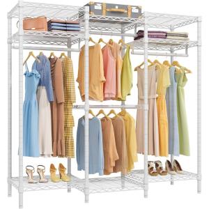 imageVIPEK V5L i1 Garment Rack Heavy Duty Clothes Rack with Dimmable LED Lights 3000K Warm White Metal Clothing Racks for Hanging Clothes Large Freestanding Wardrobe Closet for Bedroom BlackWhite