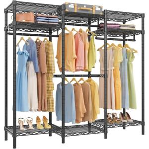 imageVIPEK V5L i1 Garment Rack Heavy Duty Clothes Rack with Dimmable LED Lights 3000K Warm White Metal Clothing Racks for Hanging Clothes Large Freestanding Wardrobe Closet for Bedroom BlackBlack