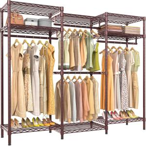 imageVIPEK V5L i1 Garment Rack Heavy Duty Clothes Rack with Dimmable LED Lights 3000K Warm White Metal Clothing Racks for Hanging Clothes Large Freestanding Wardrobe Closet for Bedroom BlackBronze