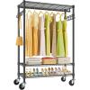 imageVIPEK R3 Plus Rolling Clothes Rack with Locking Wheels Portable Closet for Hanging Clothes Heavy Duty Garment Rack with Adjustable Shelves and Side Hooks Metal Wardrobe for Home Storage BlackBlack
