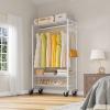 imageVIPEK R3 Plus Rolling Clothes Rack with Locking Wheels Portable Closet for Hanging Clothes Heavy Duty Garment Rack with Adjustable Shelves and Side Hooks Metal Wardrobe for Home Storage BlackWhite