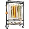 imageVIPEK R3 Plus Rolling Clothes Rack with Locking Wheels Portable Closet for Hanging Clothes Heavy Duty Garment Rack with Adjustable Shelves and Side Hooks Metal Wardrobe for Home Storage BlackBlack
