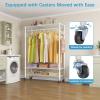 imageVIPEK R3 Plus Rolling Clothes Rack with Locking Wheels Portable Closet for Hanging Clothes Heavy Duty Garment Rack with Adjustable Shelves and Side Hooks Metal Wardrobe for Home Storage BlackWhite