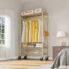 imageVIPEK R3 Plus Rolling Clothes Rack with Locking Wheels Portable Closet for Hanging Clothes Heavy Duty Garment Rack with Adjustable Shelves and Side Hooks Metal Wardrobe for Home Storage BlackGold