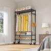 imageVIPEK R3 Plus Rolling Clothes Rack with Locking Wheels Portable Closet for Hanging Clothes Heavy Duty Garment Rack with Adjustable Shelves and Side Hooks Metal Wardrobe for Home Storage BlackBlack