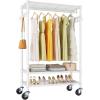 imageVIPEK R3 Plus Rolling Clothes Rack with Locking Wheels Portable Closet for Hanging Clothes Heavy Duty Garment Rack with Adjustable Shelves and Side Hooks Metal Wardrobe for Home Storage BlackWhite