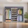imageVIPEK S3 Heavy Duty Garment Rack Freestanding Clothes Rack Closet Storage Organizer Large Wardrobe with 6Tier Shoe Rack Hanging Rod Adjustable Shelf 689quot L x 157quot W x 764quot H BlackWhite Rack With Grey Cover