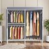 imageVIPEK V4 Heavy Duty Clothing Rack for Hanging Clothes 810lbs Load Capacity Double Rod Garment Rack with Adjustable Shelves ampamp Side Hooks Metal Wardrobe Closet System Easy to Assemble BlackWhite Rack with Grey Cover