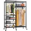 imageVIPEK R4 Garment Racks Heavy Duty Clothes Rack 620lb Capacity Metal Frame Rolling Lockable Wheels ampamp 6 Tiers Adjustable Height Shelves ampamp Hanger Rods Sturdy Wardrobe Closet for Home Storage BlackBlack