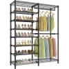 imageVIPEK S2 Heavy Duty Clothes Rack with Shoe Shelves Freestanding Clothing Rack with 6Tier Shoe Rack Double Hanging Rod Adjustable Shelf Walk in Closet Organizer Garment Rack BlackBlack