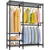 imageVIPEK V2i Garment Rack for Hanging Clothes Portable Closet System with 4 Adjustable Shelves ampamp 2 Hanging Rods Heavy Duty Metal Clothes Rack Freestanding Wardrobe Closet Rack Max Load 700lbsBlack