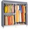 imageVIPEK V4 Heavy Duty Clothing Rack for Hanging Clothes 810lbs Load Capacity Double Rod Garment Rack with Adjustable Shelves ampamp Side Hooks Metal Wardrobe Closet System Easy to Assemble BlackWhite Rack with Grey Cover