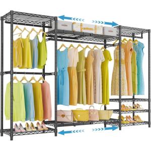 imageVIPEK Expandable Clothes Rack Large Freestanding Portable Closet Adjustable from 511quot to 67quot Heavy Duty Clothing Rack for Hanging Clothes with 4 Hanging Rods ampamp 8 Wire Shelves Black