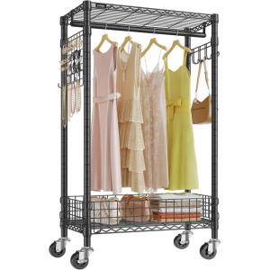 imageVIPEK R1 Rolling Clothes Rack with Jewelry Pegboards Organizer ampamp Lockable Wheels ampamp Removable Baskets Heavy Duty Portable Closet Metal Garment Rack for ApartmentDorms Ideal for Small Space Black