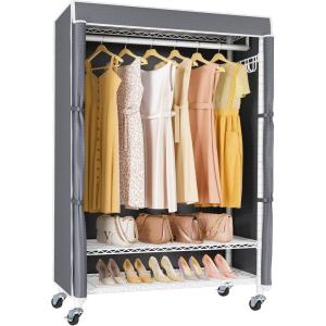 imageVIPEK R3C Rolling Clothes Rack with Cover Portable Closet for Hanging Clothes Heavy Duty Garment Rack Freestanding Clothing Racks with Wheelsampamp Hanging Rod Black Closet Racks with Black CoverWhite Rack with Gray Cover